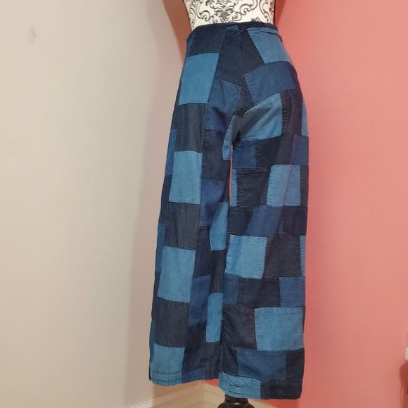 Vintage Pants - Vintage Handmade Patchwork Wide Leg High Waidt Pant 80s / 70s style Size 3/4